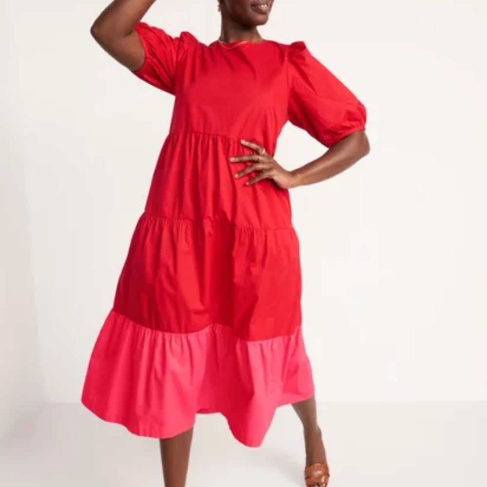 Tiered Two Tone All Day Midi Swing Dress